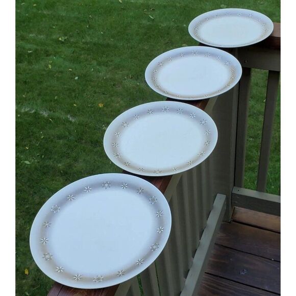 8 ONEIDA DELUXE MCM Melamine Melmac Gold Atomic Snowflake Starburst Plates Lot - Picture 10 of 12